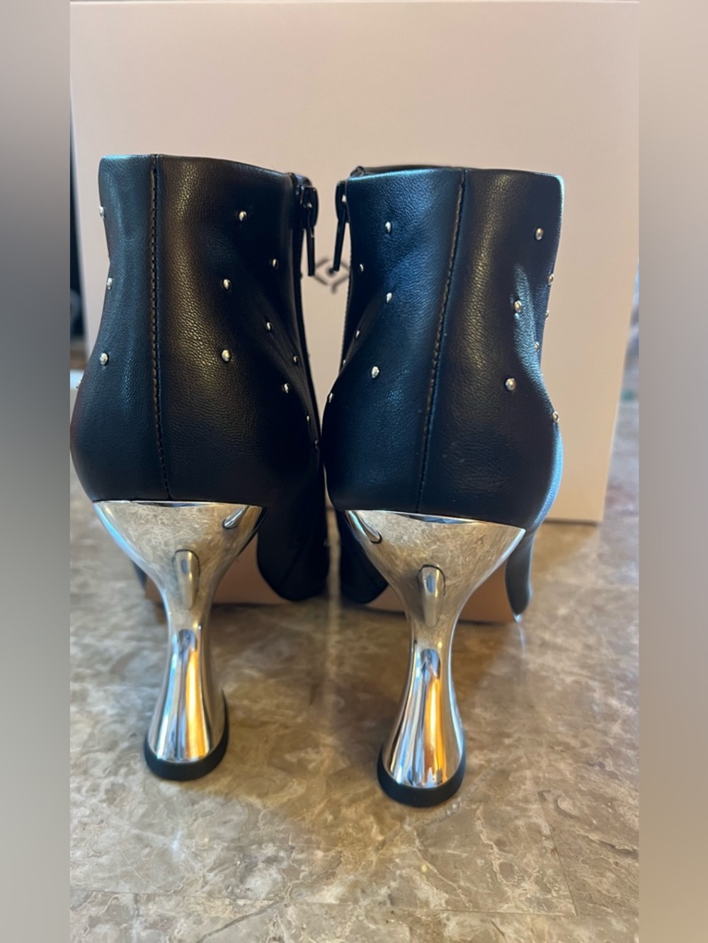 Katy Perry Laterr High Bootie Faux Black Silver Accent 4in Heel NIB Size 10 - Picture 3 of 10